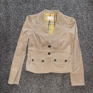 Y2K Zinc Corduroy Beige/Tan Blazer Puff Shoulder Cropped Size Medium